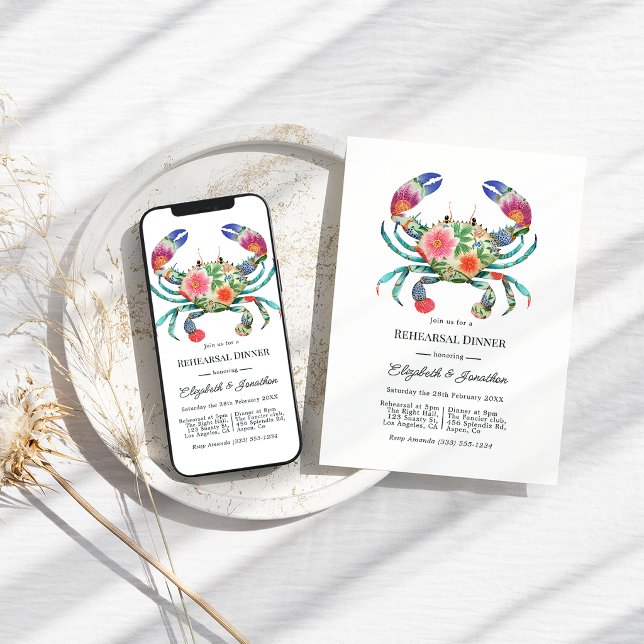 Invitation Coastal Beach Floral Nautical Rehearsal Dinner (Coastal Beach Floral Nautical Rehearsal Dinner Invitation)