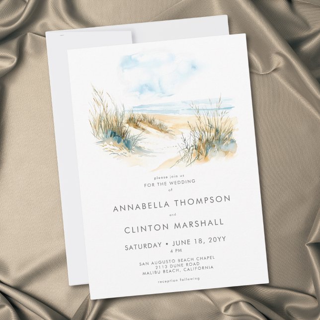 Invitation Coastal Beach Modern Watercolor Wedding (Coastal On the Beach Modern Watercolor Wedding Invitation)