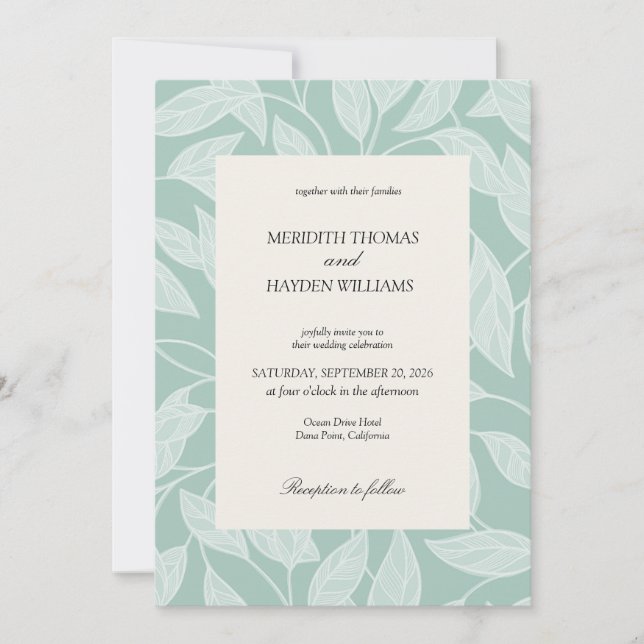 Invitation Coastal Blue Boho Botanical wedding (Devant)