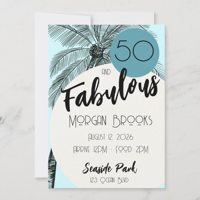 Invitation Coastal Chic 50 and Fabulous Birthday Aqua (Devant)
