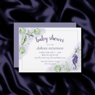 Invitation Coastal Chic Baby shower vert pourpre et citron