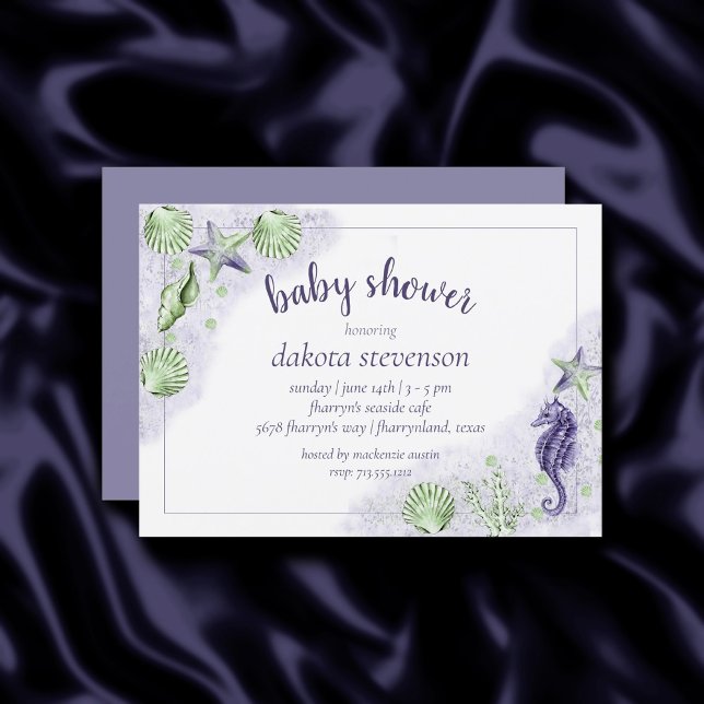 Invitation Coastal Chic | Baby shower vert pourpre et citron  (Créateur téléchargé)