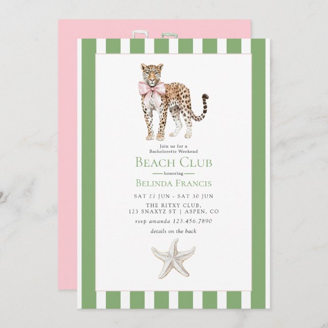 Invitation Coastal Chic Beach Club Bachelorette Weekend (Devant / Derrière)