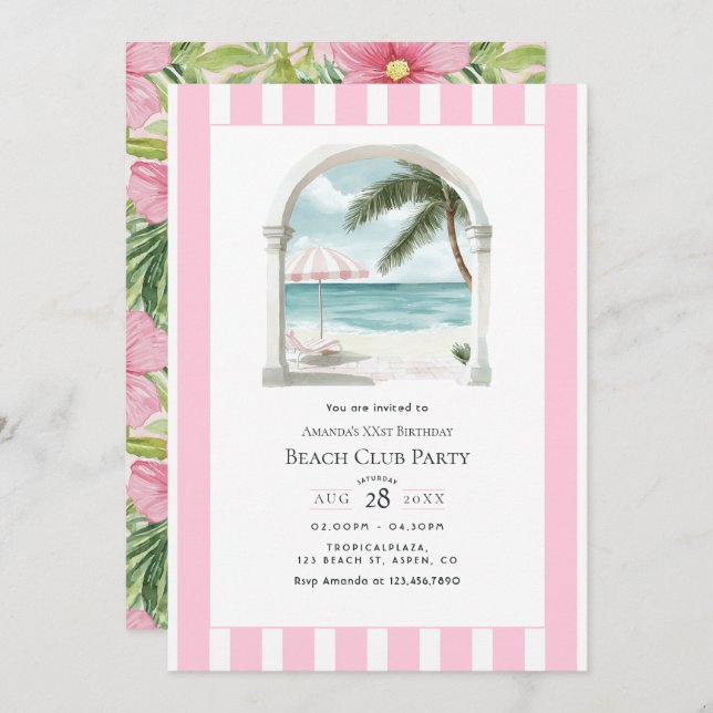 Invitation Coastal Chic Beach Club Birthday Party (Devant / Derrière)