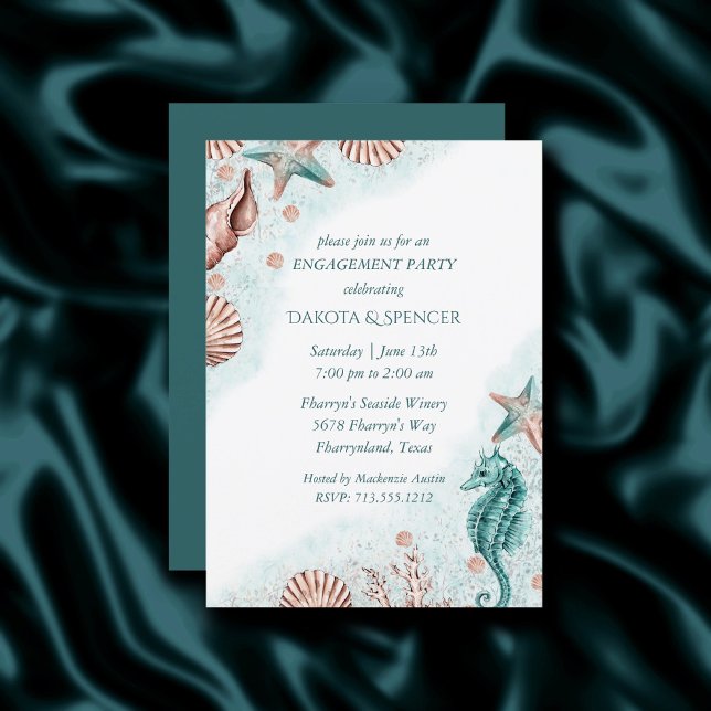 Invitation Coastal Chic | Dîner Fiançailles Turquoise Coral R (Créateur téléchargé)