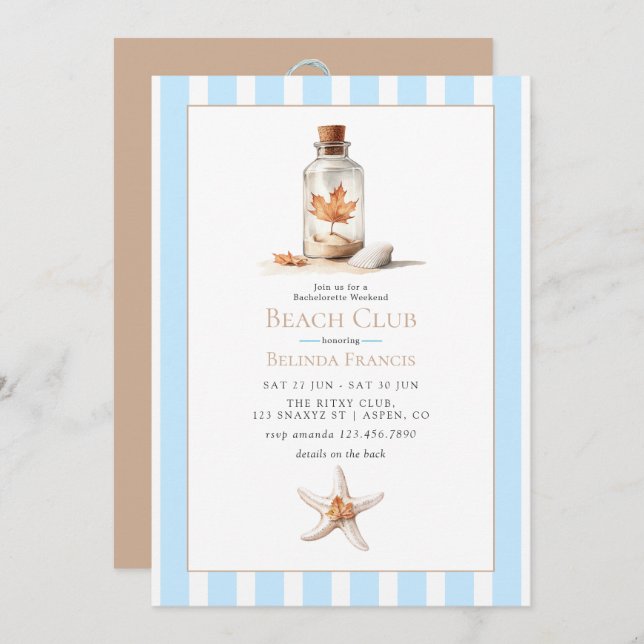 Invitation Coastal Chic Fall Beach Club Bachelorette Weekend (Devant / Derrière)