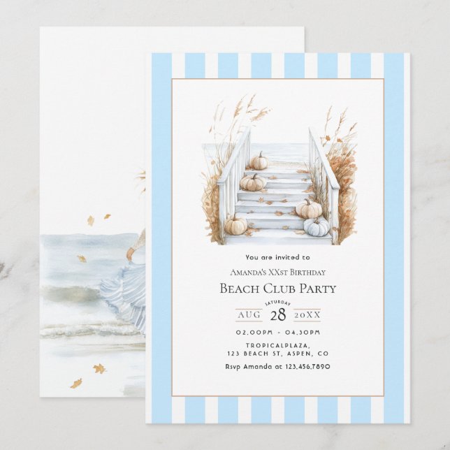 Invitation Coastal Chic Fall Beach Club Birthday Party (Devant / Derrière)