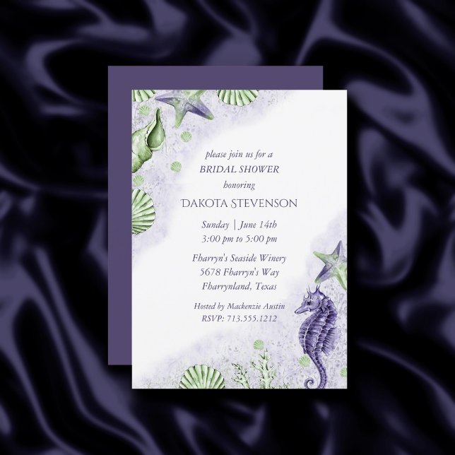 Invitation Coastal Chic | Fête des mariées verte pourpre et c (Créateur téléchargé)