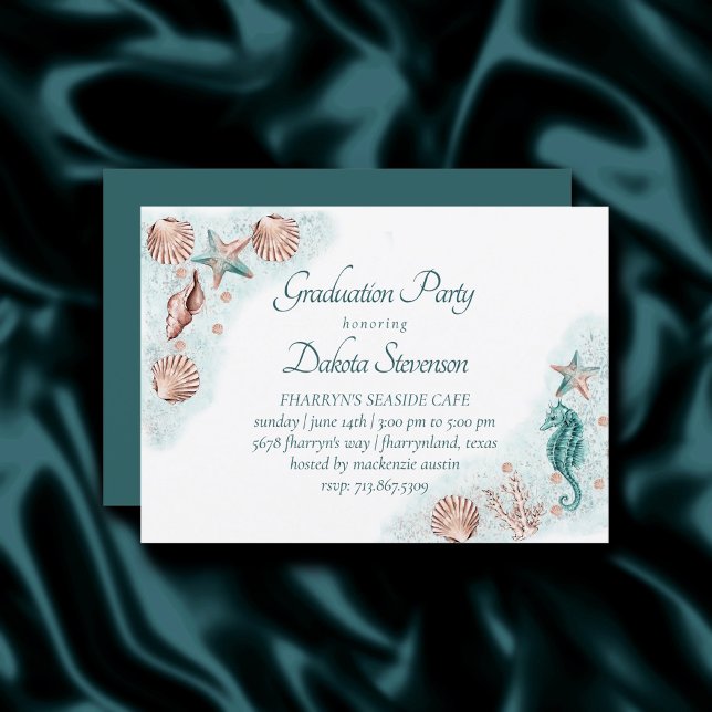 Invitation Coastal Chic | Graduation Turquoise et corail Reef (Créateur téléchargé)