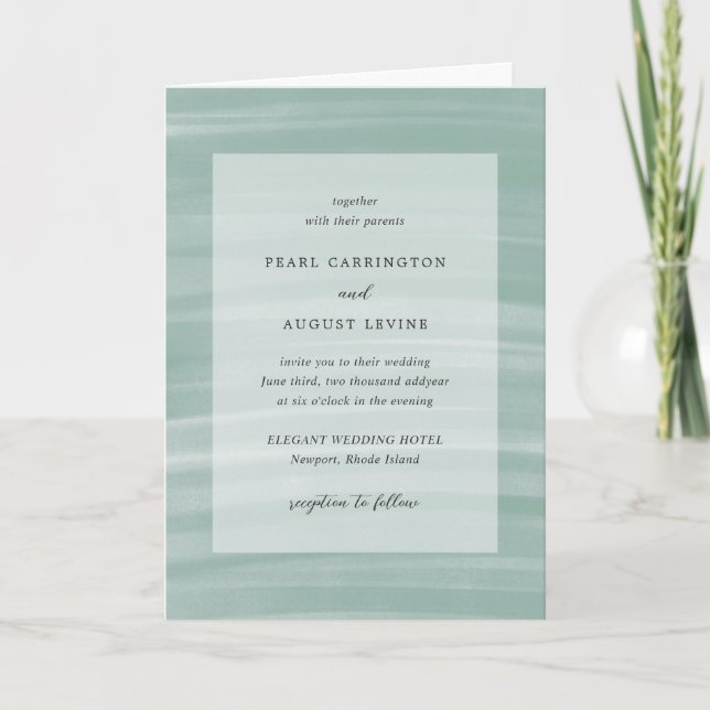 Invitation Coastal Chic Muted Green Mariage élégant (Devant)