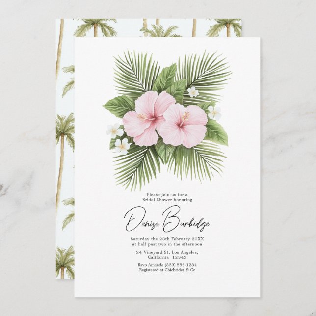 Invitation Coastal Chic Tropical Floral Bridal Shower (Devant / Derrière)