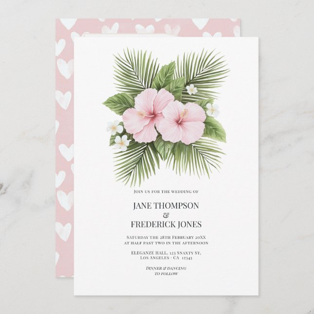 Invitation Coastal Chic Tropical Floral Wedding Photo QR Code (Devant / Derrière)