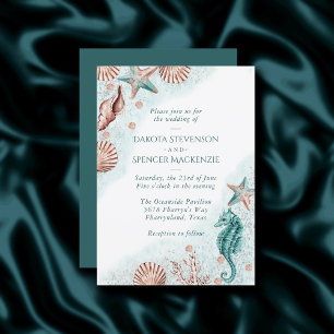 Invitation Coastal Chic   Turquoise Green et Coral Reef Maria