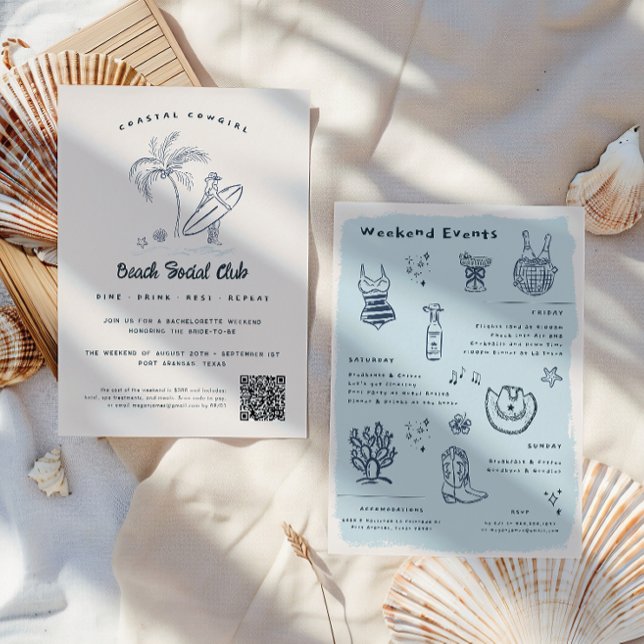 Invitation Coastal Cowgirl | Bachelorette de gribouillis (Créateur téléchargé)