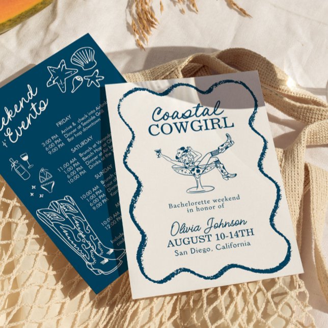 Invitation Coastal Cowgirl Bachelorette Week-end Itinéraire (Créateur téléchargé)
