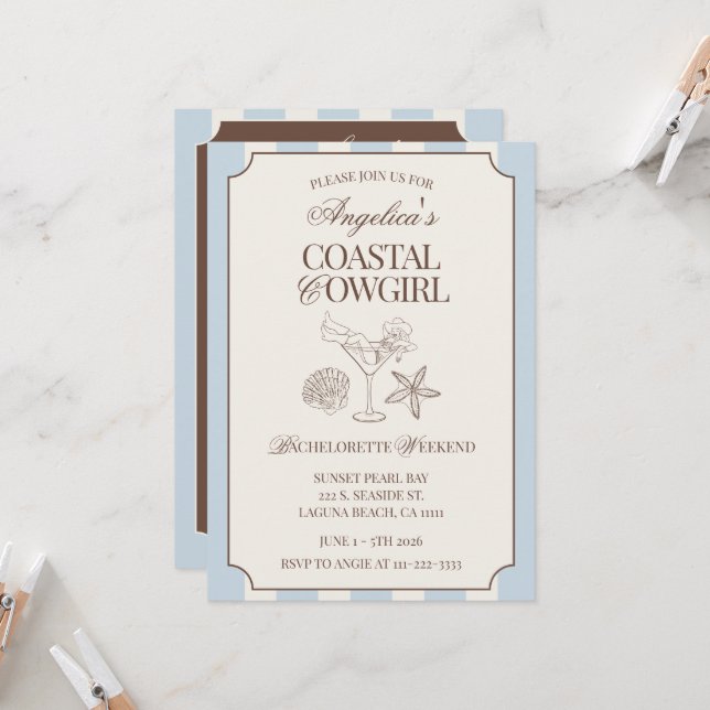 Invitation Coastal Cowgirl Bachelorette Weekend Itinerary and (Devant/Arrière en situation)