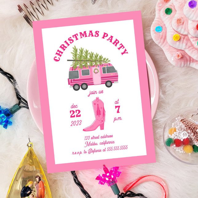 Invitation Coastal Cowgirl Christmas Party Pink RV Camper (Créateur téléchargé)