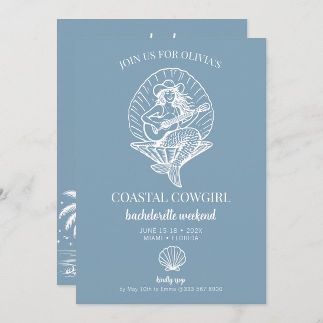 Invitation Coastal Cowgirl plage week-end bachelorette (Devant / Derrière)