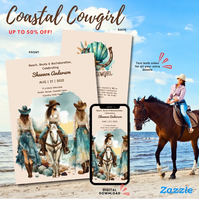Invitation ⭐ Coastal Cowgirl Rustic Rodeo Bride Party Hors (Créateur téléchargé)