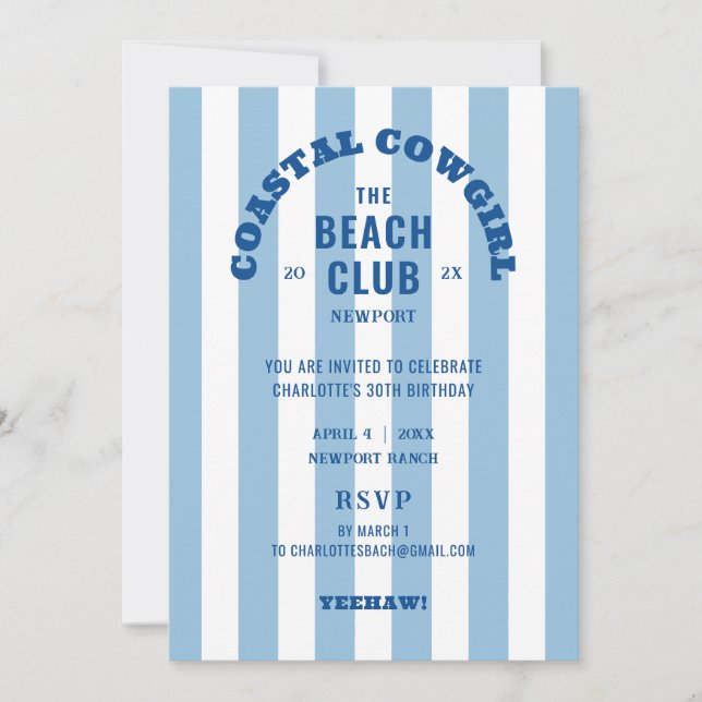 Invitation Coastal Cowgirl The Beach Club 30e anniversaire fê (Devant)