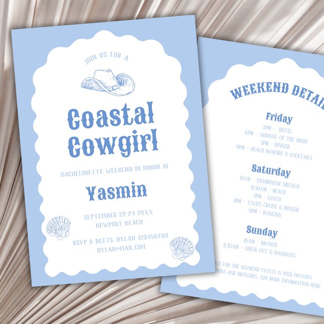 Invitation Coastal Cowgirl Wavy Nautical Bachelorette Week-en (Coastal Cowgirl Wavy Nautical Bachelorette Weekend Invitation)