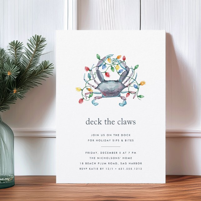 Invitation Coastal “Deck the Claws” Blue Crab Christmas Party (Créateur téléchargé)