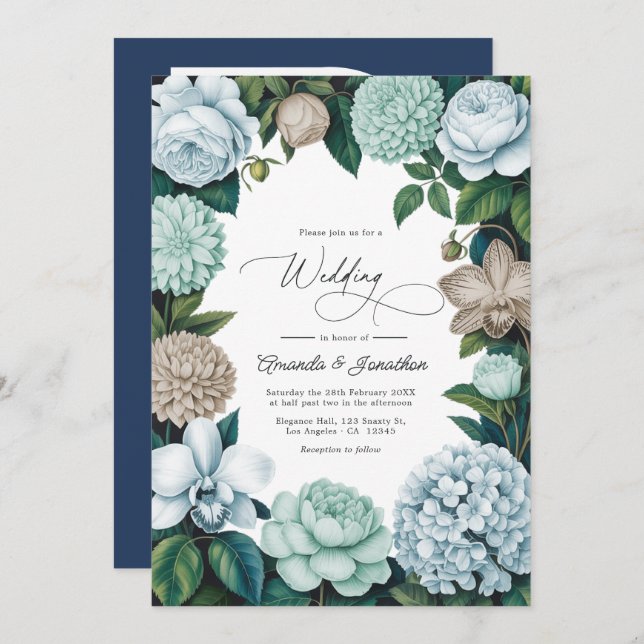 Invitation Coastal Fog/Seafoam Tint & Driftwood Beige Wedding (Devant / Derrière)