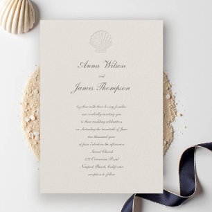 Invitation Coastal Nautical Shell Classic Script Ecru Mariage