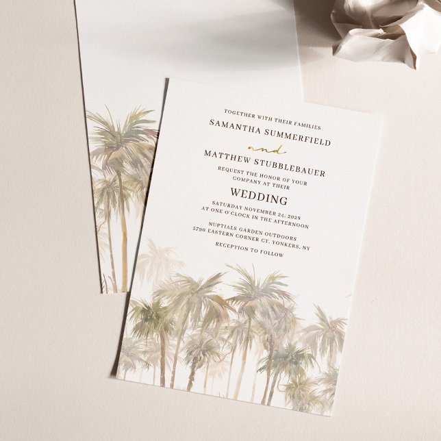 Invitation Coastal Palm Trees Beach Wedding (Coastal Palm Trees Watercolor Modern Wedding Invitation)
