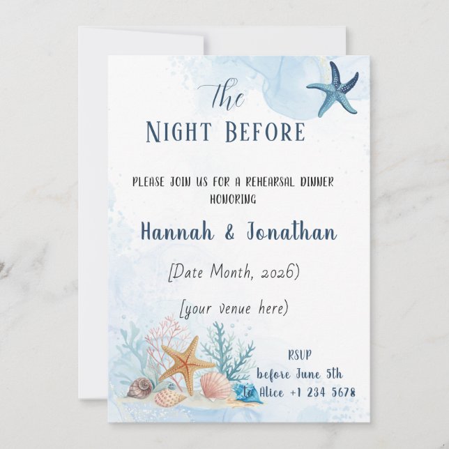 Invitation Coastal Romance Wedding Rehearsal Dinner (Devant)