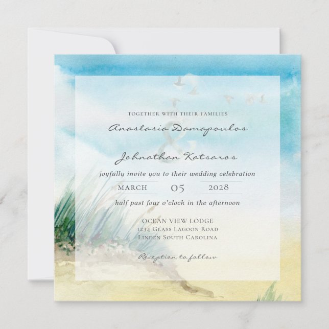 Invitation Coastal Seascape Rustic Watercolor (Devant)