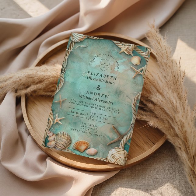 Invitation Coastal Seashell Botanical Wedding (Créateur téléchargé)