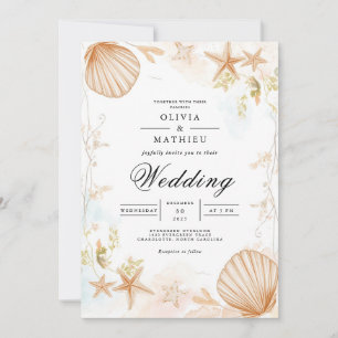 Invitation Coastal Seashell Botanique Romance Mariage