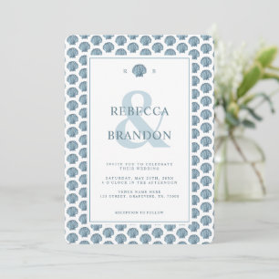 Invitation Coastal Seashell Motif Monogramme QR Code Mariage