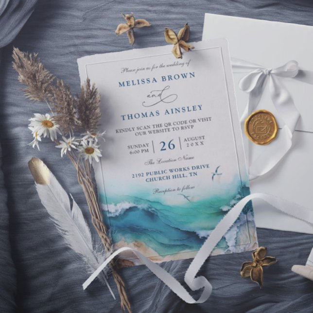 Invitation Coastal the Beach Destination QR Code Wedding (Créateur téléchargé)