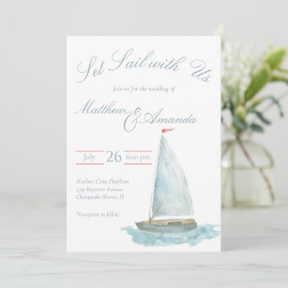 Invitation Coastal Watercolor Sailboat 