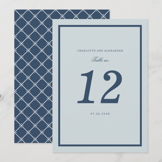Invitation Coastal Wedding Dusty Blue Classic Table Number (Devant / Derrière)