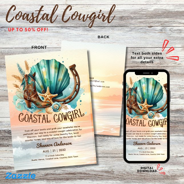 Invitation ⭐ Coastale fille Rustic Beach Bachelorette (Créateur téléchargé)