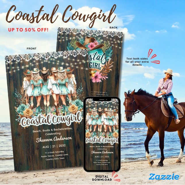 Invitation ⭐ Coastale fille Rustic Beach Bachelorette (Créateur téléchargé)