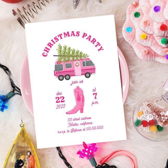 Invitation Coastère Cowgirl Christmas Party RV Camper Pink (Créateur téléchargé)