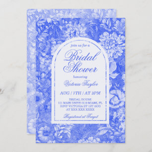 Invitation Cobalt Bleu Blanc Floral Chinoiserie Fête des mari
