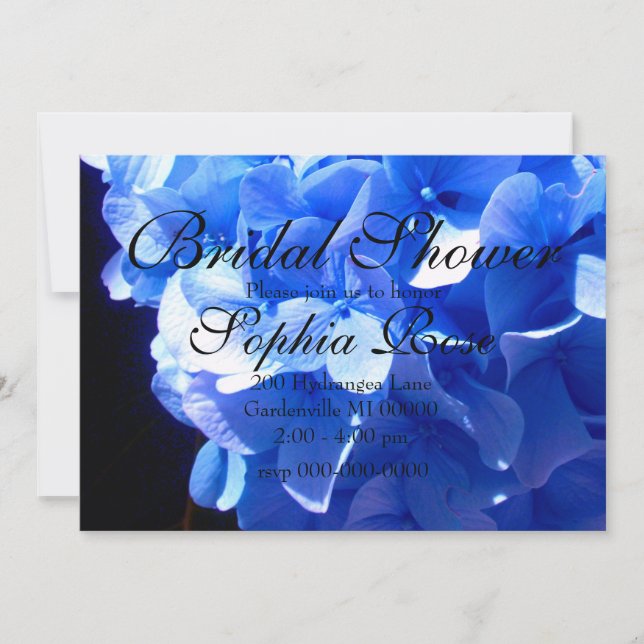 Invitation Cobalt bleu floral élégant bleu hydrangées (Devant)