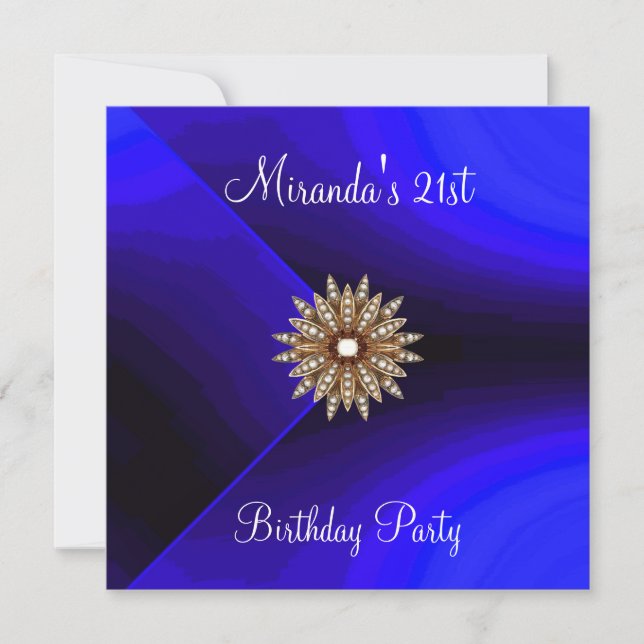 Invitation Cobalt Bleu Noir Abstrait 21e Anniversaire (Devant)