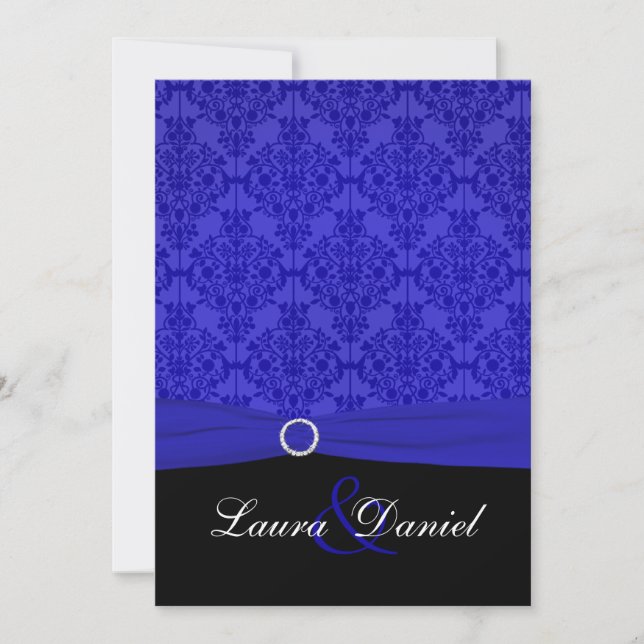 Invitation Cobalt Blue et Black Mariage damassé (Devant)