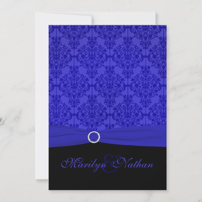 Invitation Cobalt Blue et Black Mariage damassé (Devant)