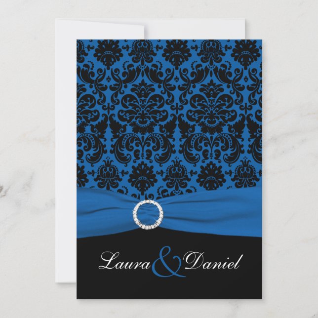 Invitation Cobalt Blue et Black Mariage damassé (Devant)