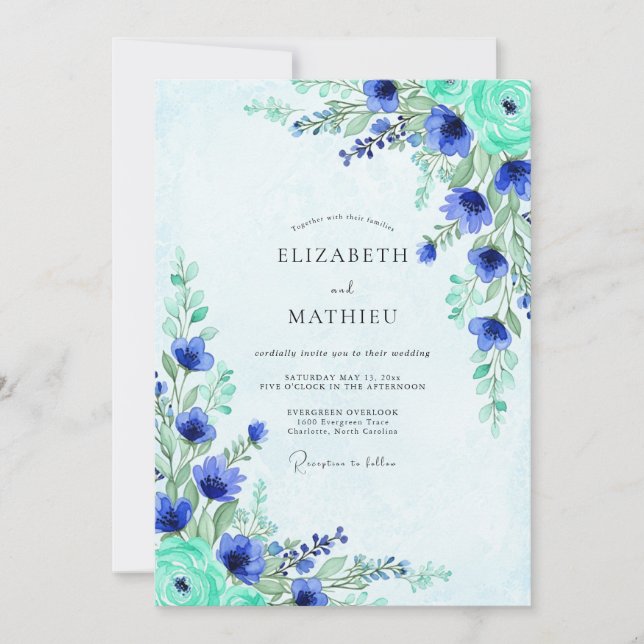Invitation Cobalt Blue Ethereal Meadow Wedding (Devant)