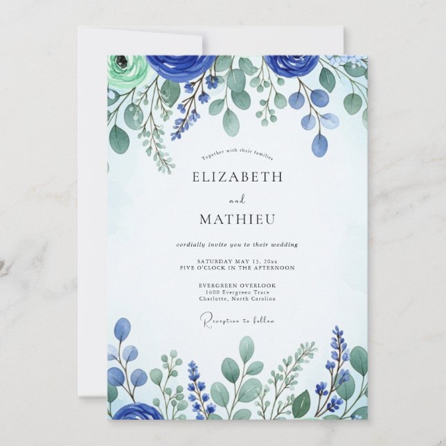 Invitation Cobalt Blue Fresh Spring Wedding (Devant)