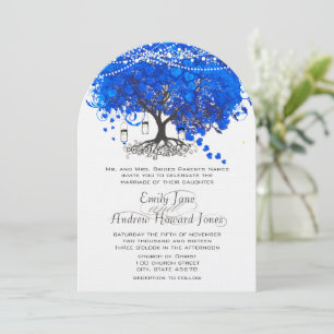 Invitation Cobalt Blue Heart Leaf Tree Mariage