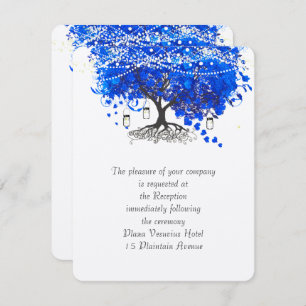 Invitation Cobalt Blue Heart Leaf Tree Mariage